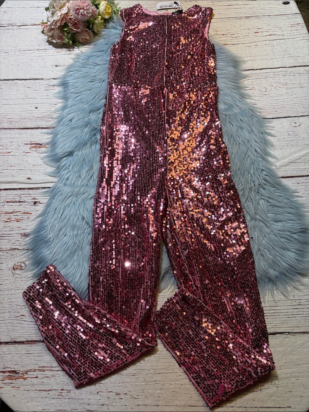NWT Nasty Gal Rose Gold Sequin Skinny Leg Catquit Jumpsuit sz 6 - Picture 1 of 9
